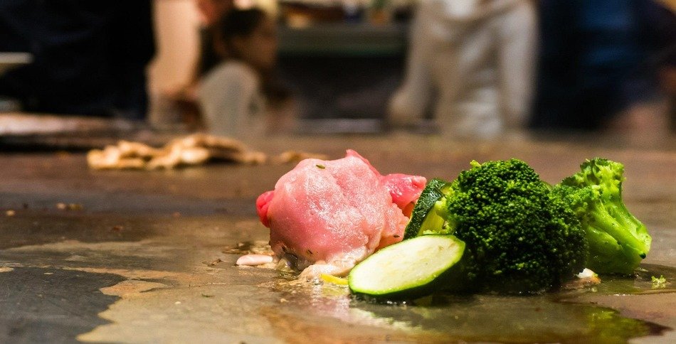 meat and vegetables on hotplate