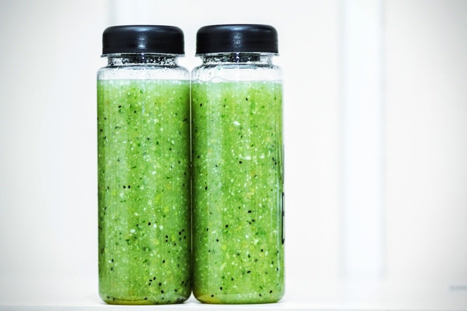 bottles with smoothies