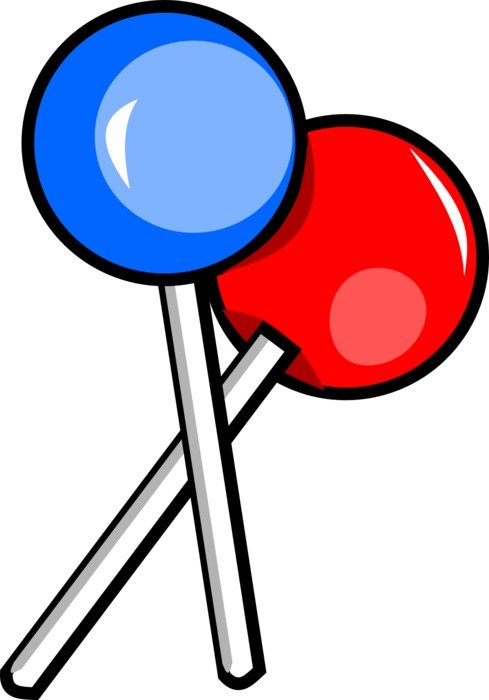 graphic image of red and blue lollipops at white background