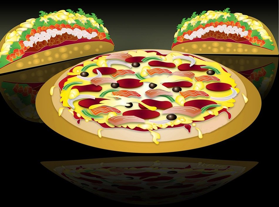 painted pizza and two tacos