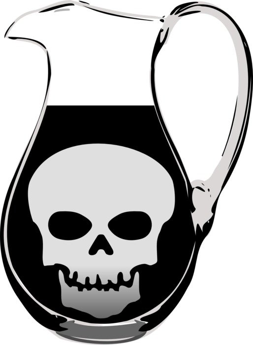 pitcher with skull and black liquid as a drawing