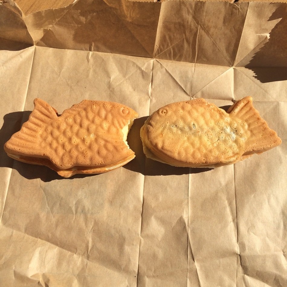 bungeoppang, korean fish shaped pastry on brown paper