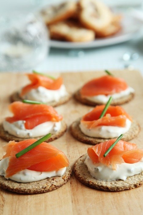 Canapes with cheese and fish