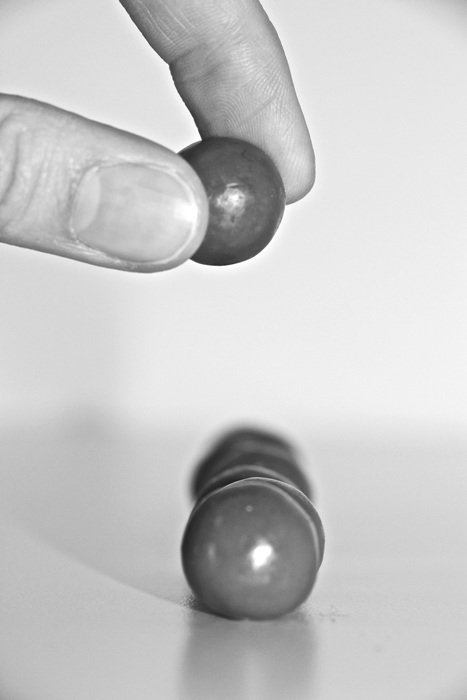 black and white photo of chocolate balls