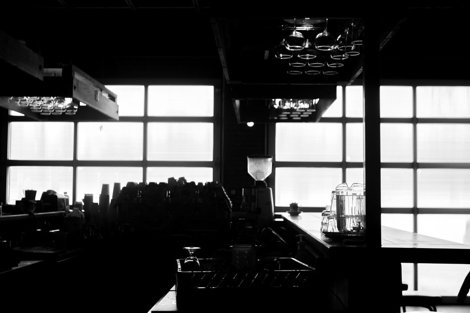 black and white picture of a bar