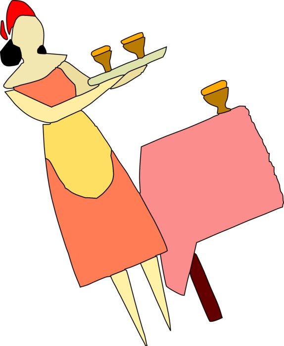 curve drawing of a woman with a tray