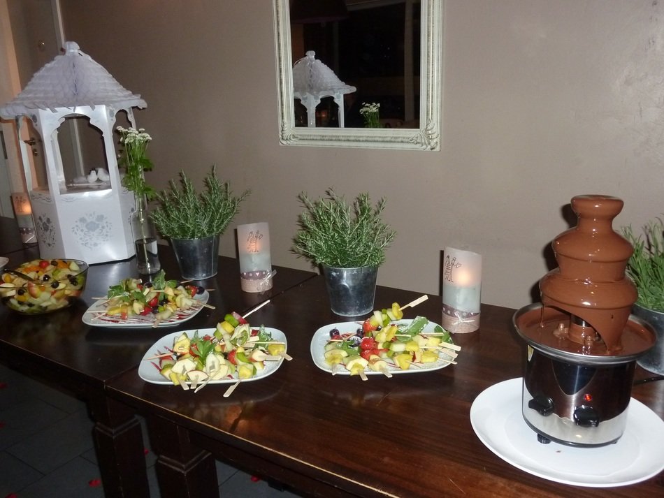 chocolate fountain on wedding table