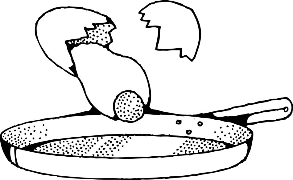 graphic image of black and white food in a skillet