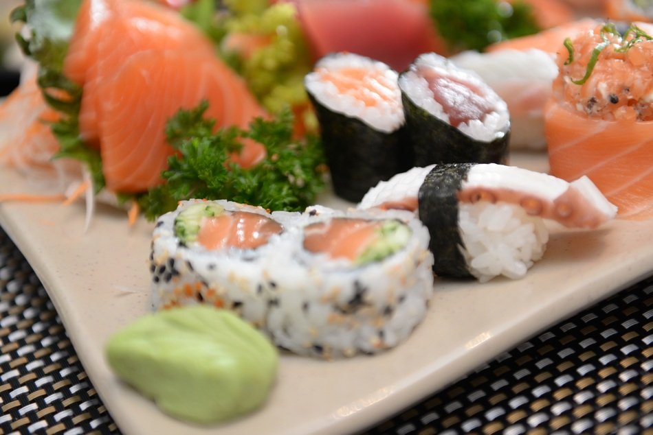 sushi sashimi vasabi on board