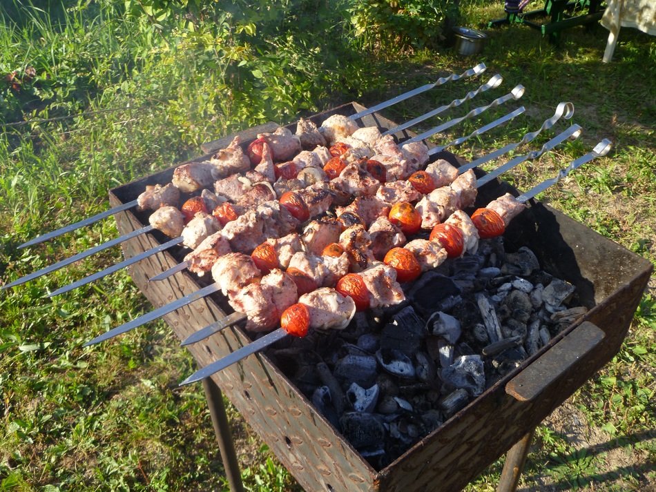 shish kebab cooking on the grill