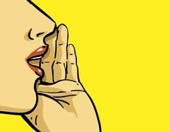 Secret, hand at female mouth, Pop Art drawing
