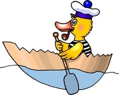cartoon duckling with a pipe in a boat