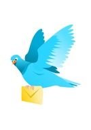 painted blue dove carries a letter