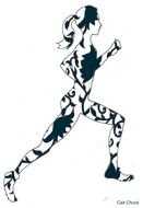 patterned silhouette of a running woman