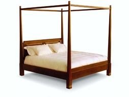 wooden bed with white bed