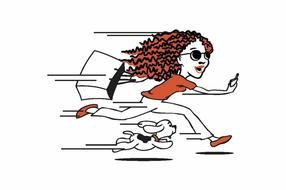 cartoon young girl and dog running