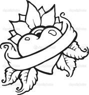 Black And White Flowers With Heart Clip Art