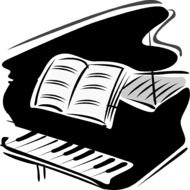 drawn piano with music sheet