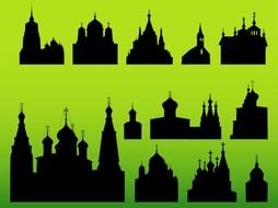 set of silhouettes of Churches
