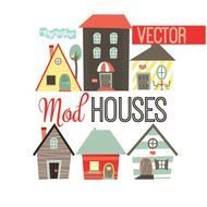 Retro Houses Vector Clipart INSTANT DOWNLOAD Digital House