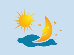 symbols of day and night on a blue background