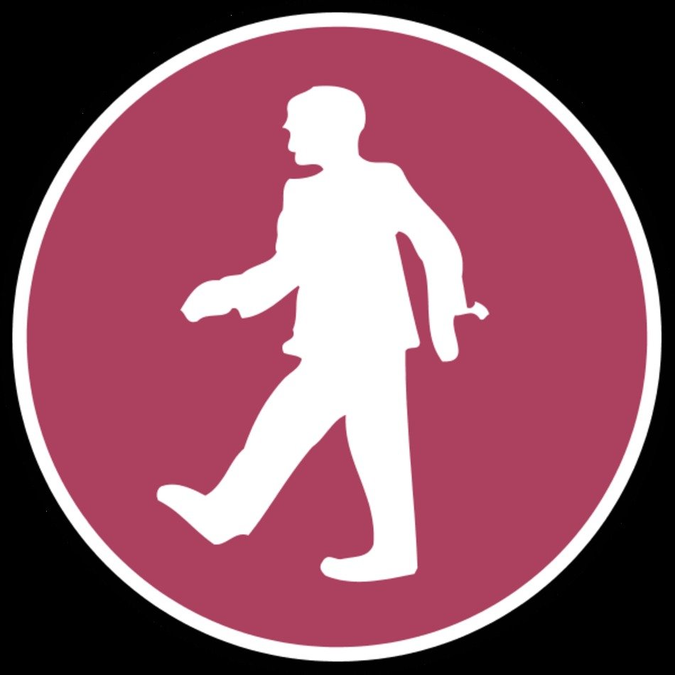 Man Walking In Blue Circle Vector Clip Art