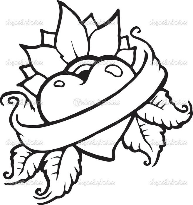 Black And White Flowers With Heart Clip Art