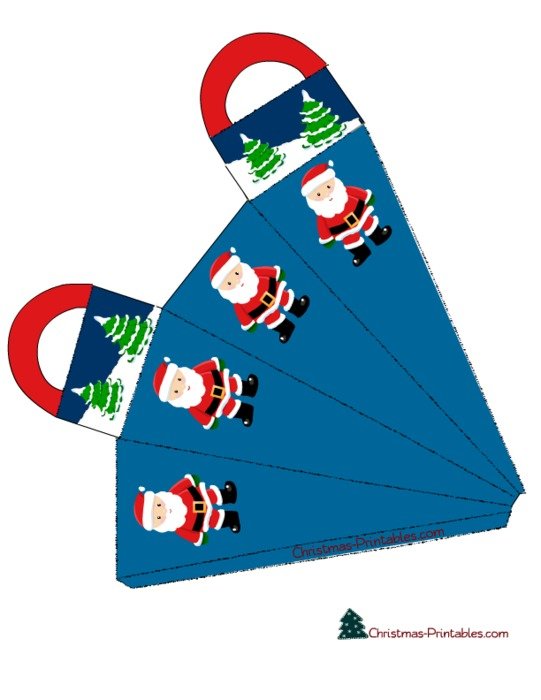 Bag With Image Of Santa On All Four Sides And Christmas Trees Near The