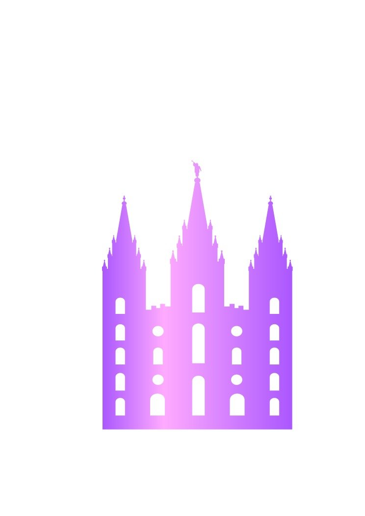 LDS Temple, purple silhouette at white