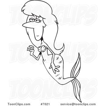 Black And White Swimming Mermaid