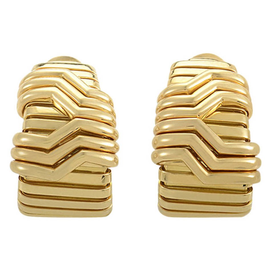 Bulgari Textured Yellow Gold Huggie Earrings