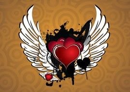 symbol with red hearts and white wings