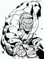 painted aggressive Hulk in coloring book