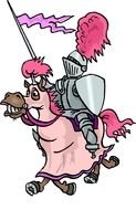 drawn knight with pink feathers on a horse