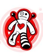 painted voodoo doll with needles
