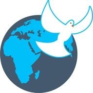 painted dove with raised wings on the background of the planet