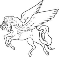 horse, wing, black, white, drawing