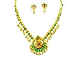 Gold Jewelry, Necklace and earrings with gems