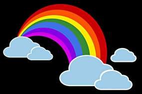 painted colorful rainbow and white clouds on a black background