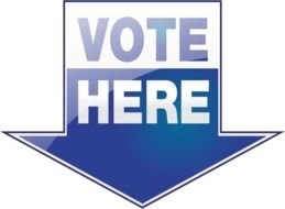 inscription "Vote Here" on the big arrow