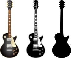 guitars of different colors on a white background