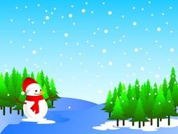 Christmas decktop, cartoon Snowman on snowy weather, Clip Art