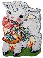 Beautiful Easter Lamb with the basket of Easter Eggs clipart