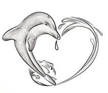 Dolphin, grey heart form Tattoo Designs