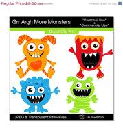 Cute Monster Clipart Digital Clip Art Silly Red Blue Orange Grr