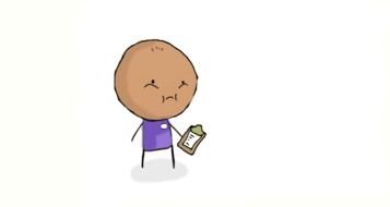 drawn cartoon man with a big head and a tablet