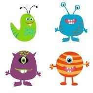 four multi-colored monsters