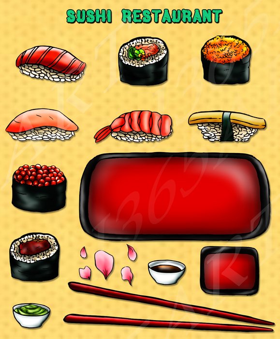 clip art with sushi