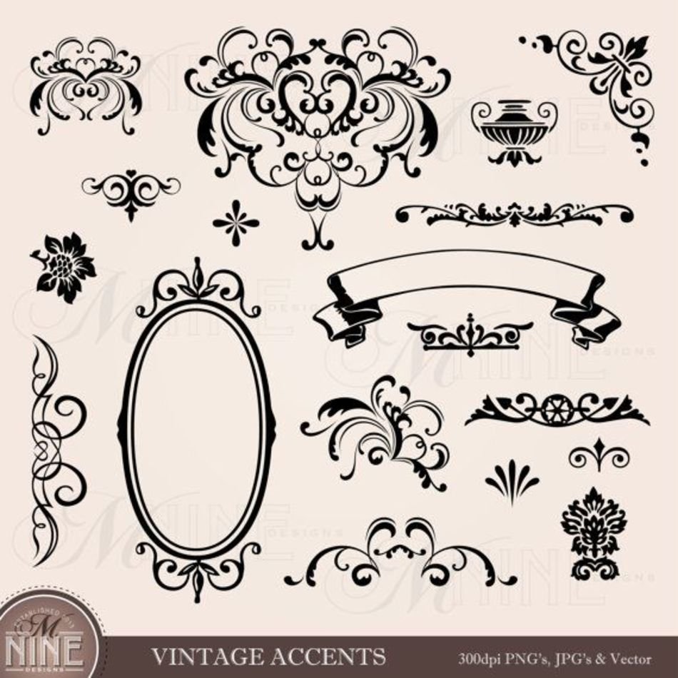 Digital Clipart VINTAGE Accents Design By MNINEDESIGNS $499