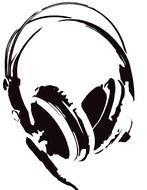 DJ Headphones, black and white, Clip Art